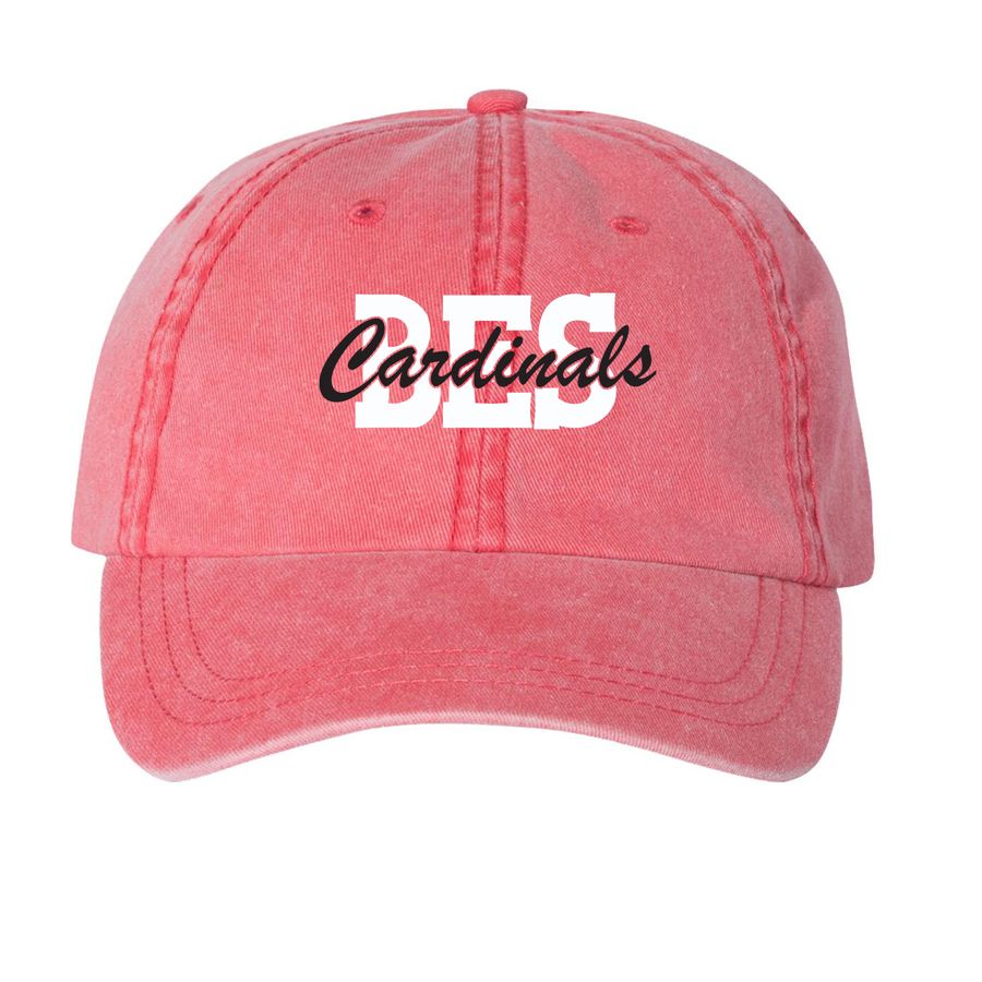 BES Hat, a Red Printed Pigment Dye Baseball Cap
