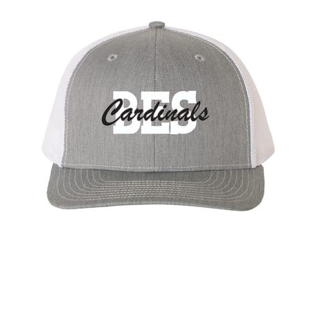 BES Hat, a Heather Grey/ White Printed Snapback Trucker Cap