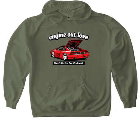 Engine Out Ferrari Love, a Military Green Gildan Softstyle Pullover Hoodie