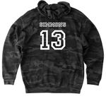 Highlander Podcast Series - Kevin Simmons, a Black Camo Heavyweight Camo Pullover Hoodie (back-view)