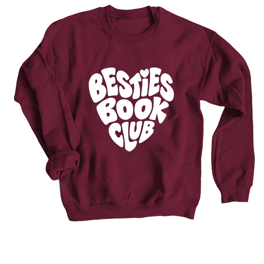 Besties Book Club (white logo), a Maroon Crewneck Sweatshirt