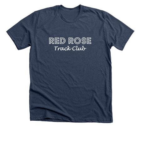 Red Rose Track Club white, a Heather Navy Premium Unisex Tee
