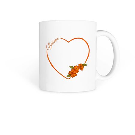 Believe Floral Heart Cup, a White Coffee Mug