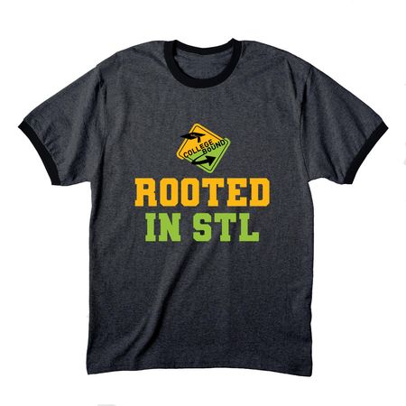 CB Rooted In STL&nbsp;, a Dark Heather Grey/ Jet Black Cotton Ringer Tee