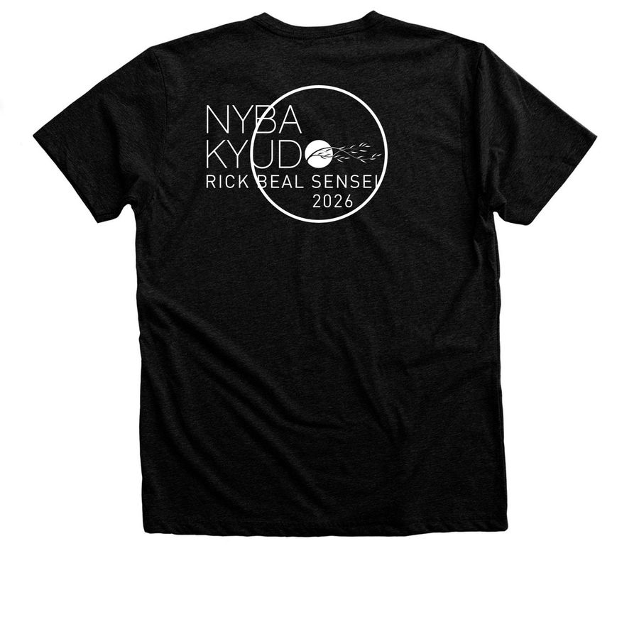 NYBA KYUDO ? RICK BEAL SENSEI 2026, a Black Heather Premium Unisex Tee (back-view)