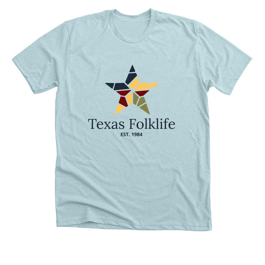 Texas Folklife 2026, a Heather Ice Blue Premium Unisex Tee