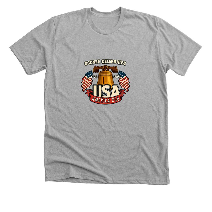 Oconee Celebrates America 250!, a Athletic Heather Premium Unisex Tee
