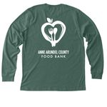 Food Is A Human Right T-shirt, a Heather Forest Premium Long Sleeve Tee (back-view)