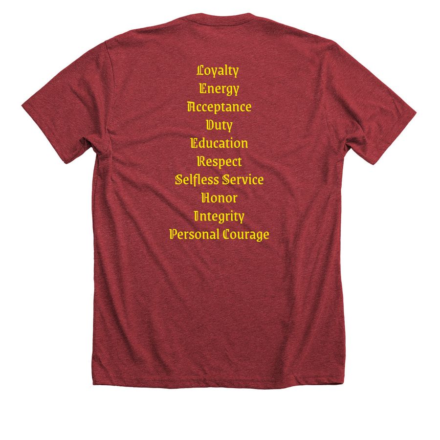 LEADERSHIP, a Heather Canvas Red Premium Unisex Tee (back-view)