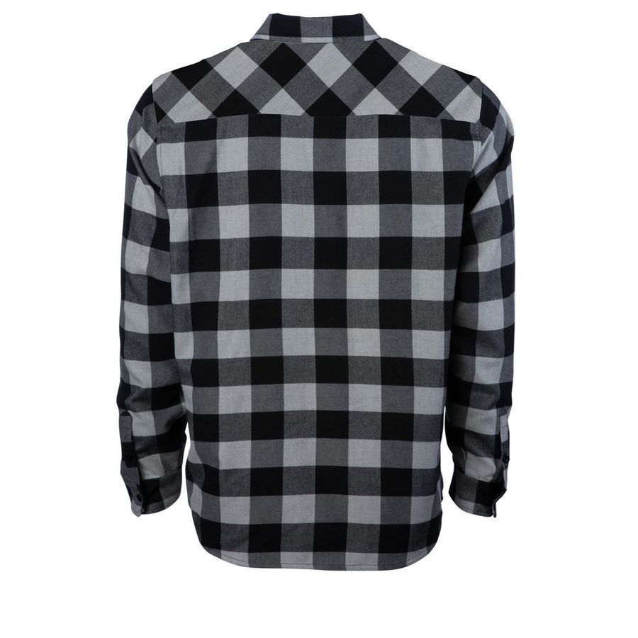 Saint Andrew's Flannel - Full Logo, a Grey Heather/ Black Unisex Flannel Shirt (back-view)
