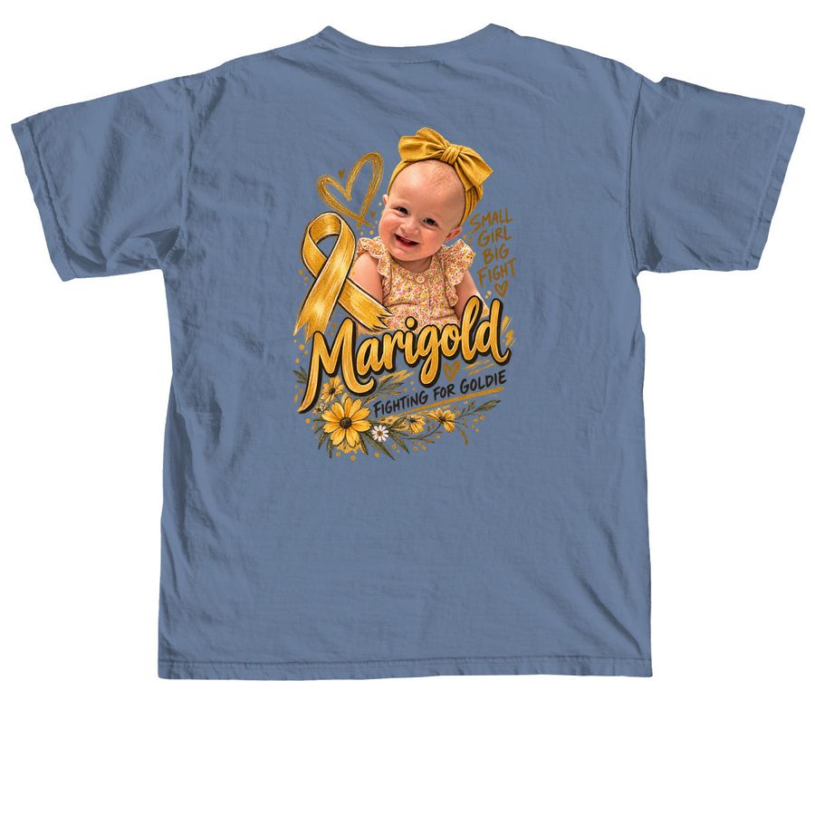 Marigold Cancer Fight, a Blue Jean Comfort Colors Unisex Tee (back-view)