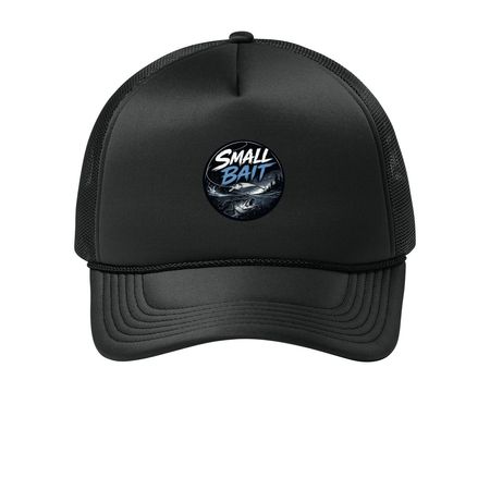 Small Bait Trucker Hat, a Deep Black Printed Foam Trucker Hat