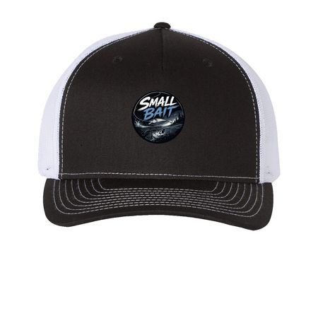 Small Bait Trucker Hat, a Black/ White Printed Five-Panel Trucker Cap