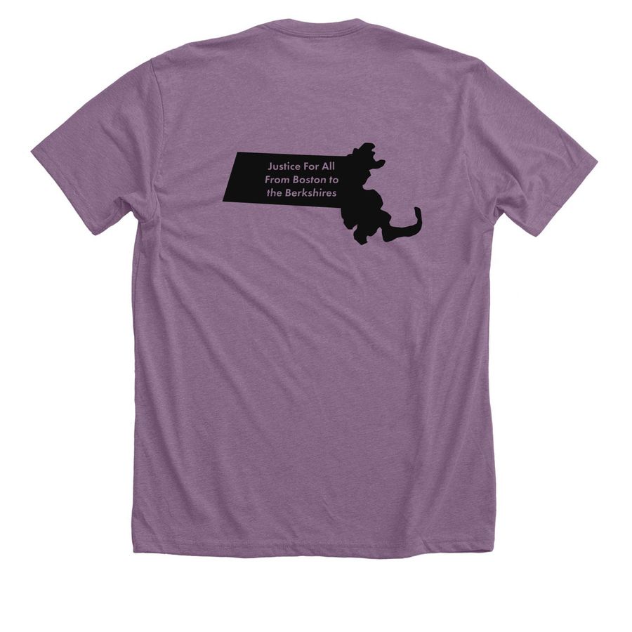 Justice for All From Boston to the Berkshires, a Heather Purple Premium Unisex Tee (back-view)