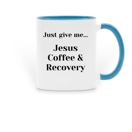 Jesus, Coffee & Recovery, a Light Blue Two-Tone Ceramic Mug