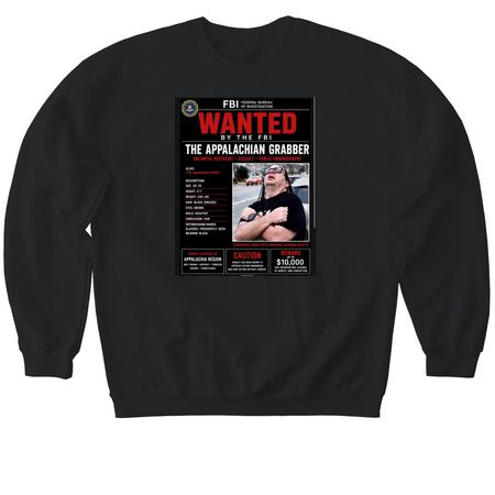 Appalachian Grabber Most Wanted, a Black Softstyle Crewneck Sweatshirt