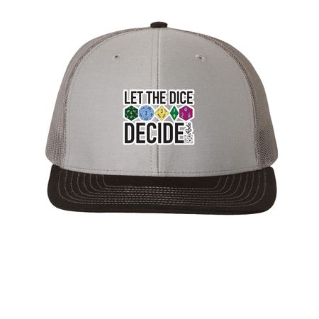 "Let the Dice Decide" Hats, a Grey/ Charcoal/ Black Printed Snapback Trucker Cap