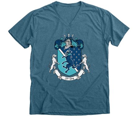 House of Dog Coat of Arms, a Heather Deep Teal Premium V-Neck Tee