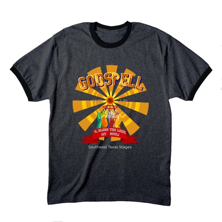 Godspell, a Dark Heather Grey/ Jet Black Cotton Ringer Tee