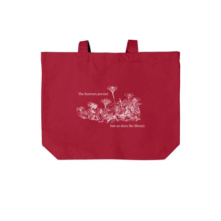The Horrors Persist&nbsp;, a Deep Red Cotton Canvas Tote Bag