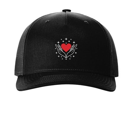 Top It Off with Kindness, a Black Printed Five-Panel Trucker Cap