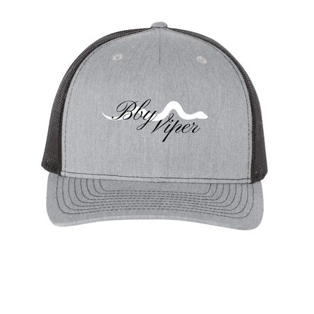 BBY VIPER Signature Hat, a Heather Grey/ Black Printed Five-Panel Trucker Cap