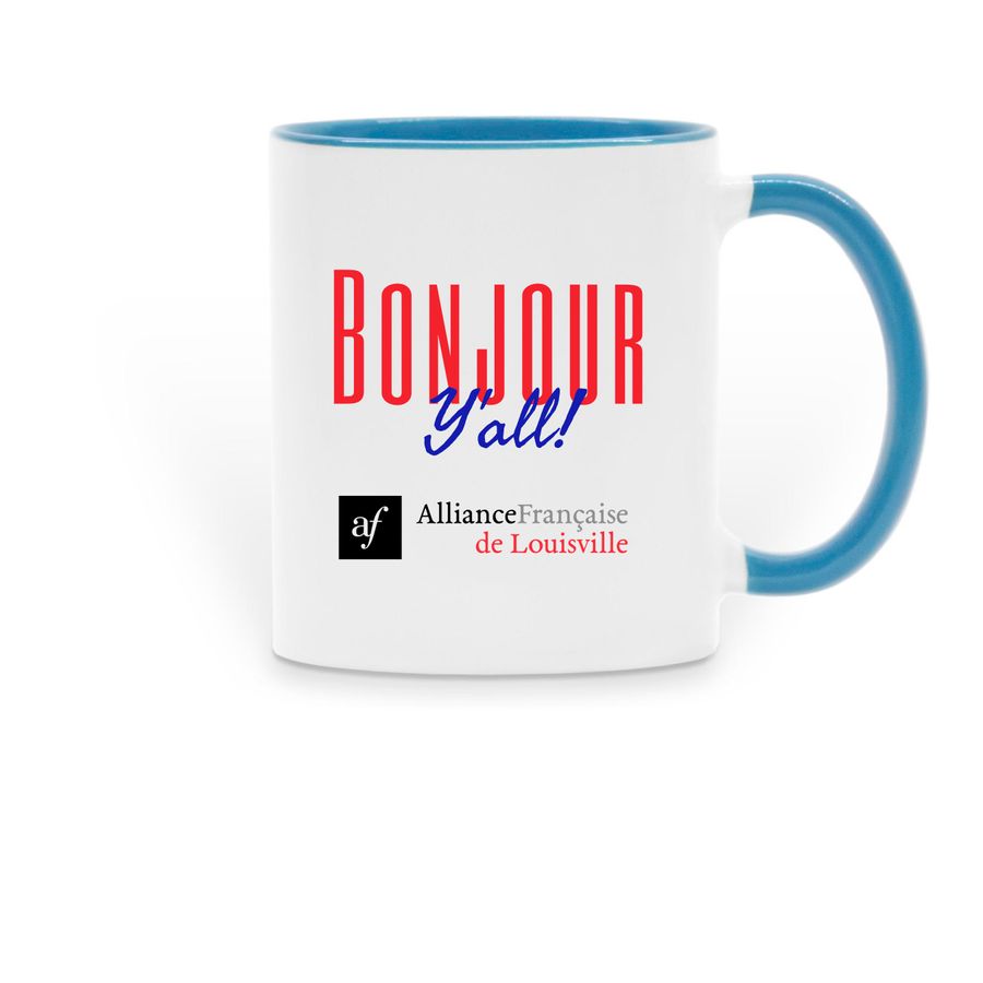 Bonjour, y'all! Mug, a Light Blue Two-Tone Ceramic Mug