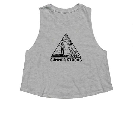 Summer Strong Black + White Logo, a Athletic Heather Women's Cropped Racerback Tank