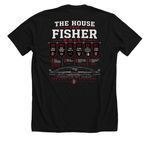 The House That Fisher Built, a Solid Black Blend Premium Unisex Tee (back-view)