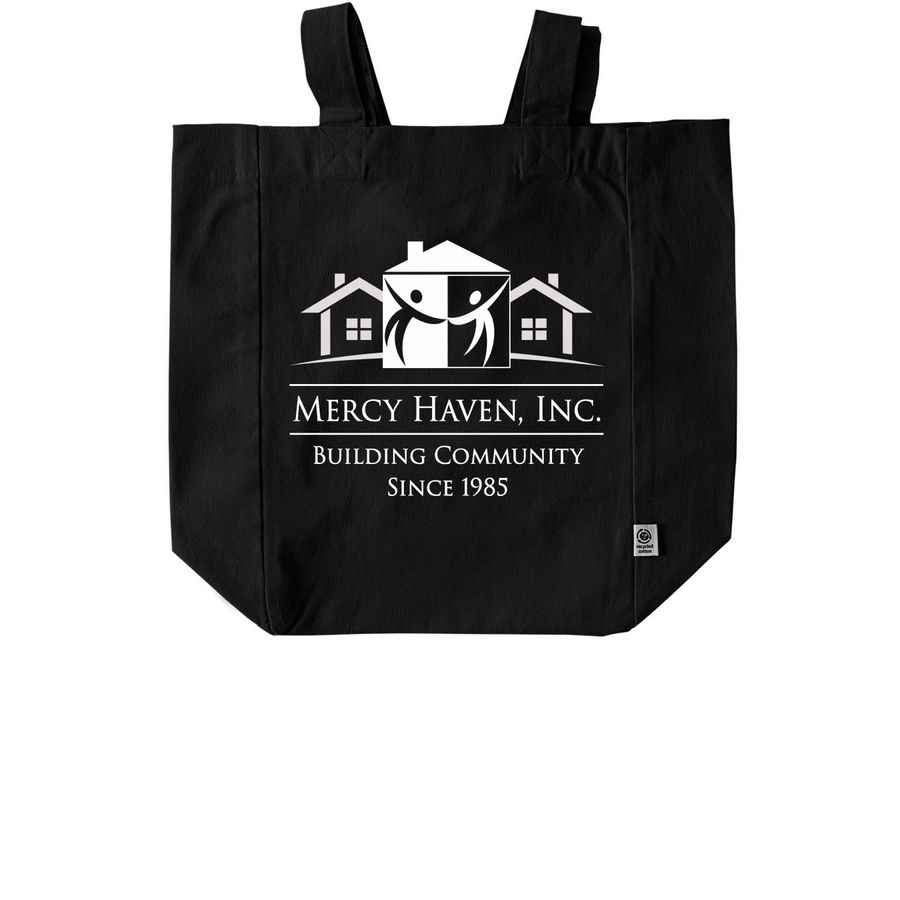The Mercy Tote, a Black Recycled Cotton Tote Bag