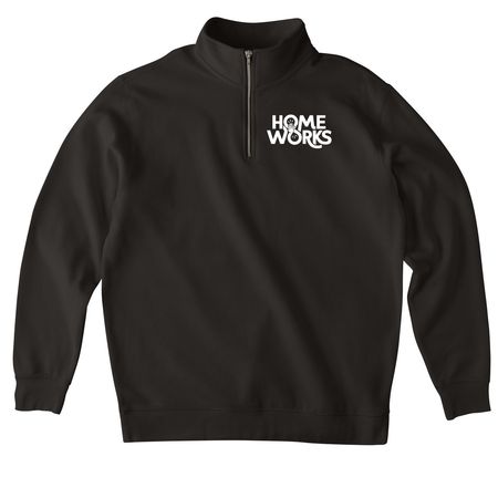 Home Works - White Logo Merch, a Black Midweight Quarter Zip Pullover