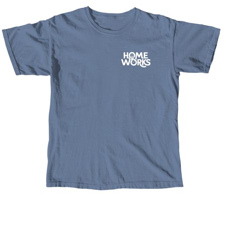 Home Works - White Logo Merch, a Blue Jean Comfort Colors Unisex Tee