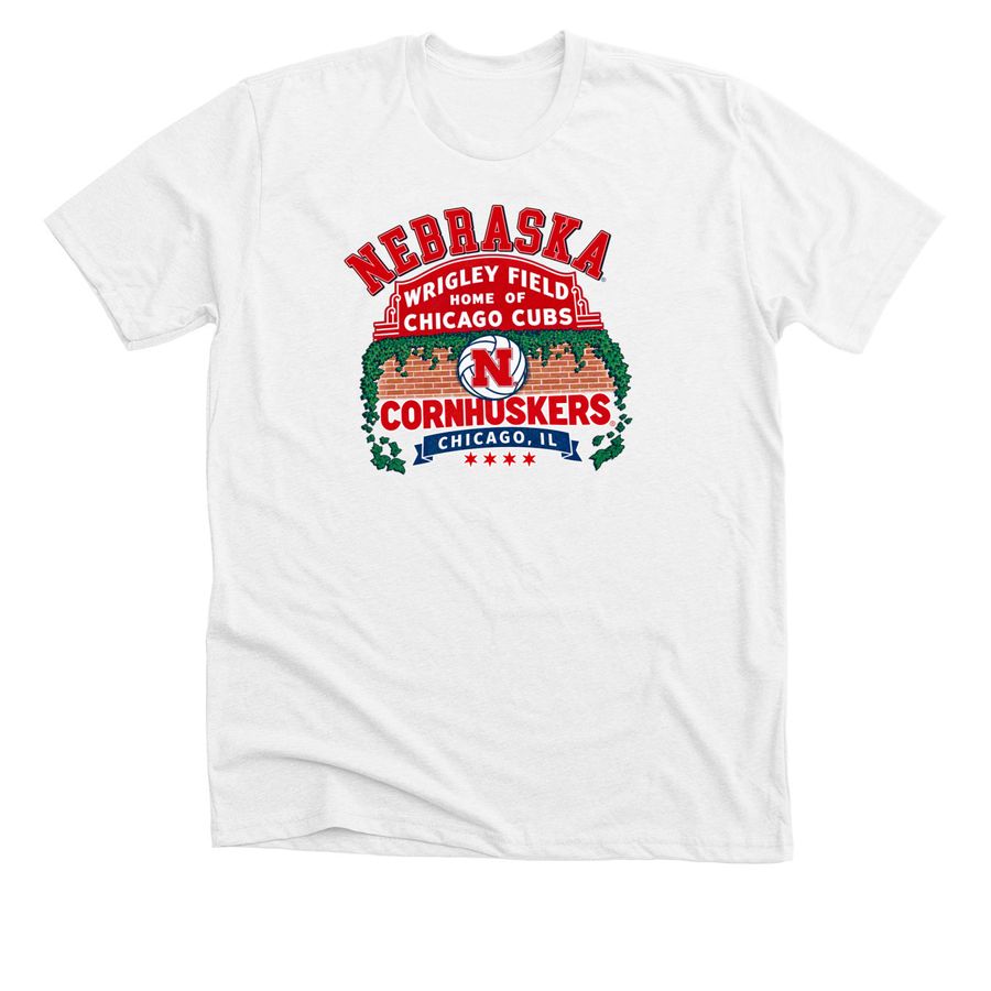 Official Nebraska Volleyball Wrigley Field, a Solid White Blend Premium Unisex Tee