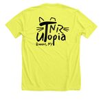 The Raw and the Rendered, a Neon Yellow Premium Unisex Tee (back-view)