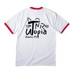 The Raw and the Rendered, a White/ Red Cotton Ringer Tee (back-view)