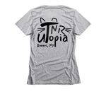 The Raw and the Rendered, a Dark Heather Grey Women's Slim Fit Tee (back-view)
