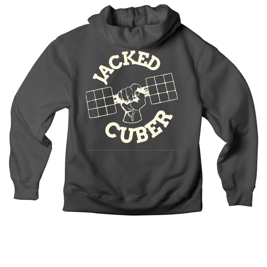Jacked Cuber Off-White Logo, a Asphalt Premium Heavyweight Pullover Hoodie (back-view)
