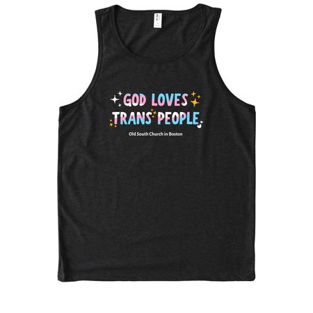God Loves Trans People, a Deep Black Allmade Eco Triblend Tank