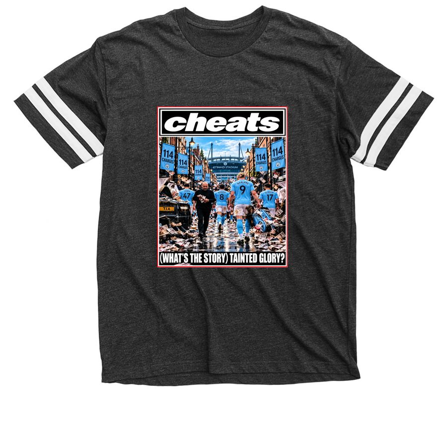 Kasey Cheats Manchester City What?s the Story, a Vintage Smoke / White Football Jersey Tee