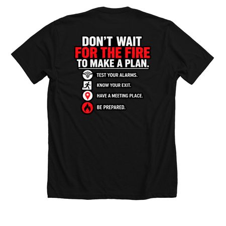 Know Your Way Out | Fire Prevention Month, a Solid Black Blend Premium Unisex Tee (back-view)