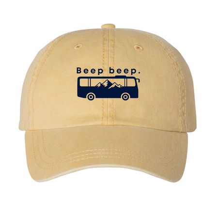 Beep beep., a Mustard Printed Pigment Dye Baseball Cap