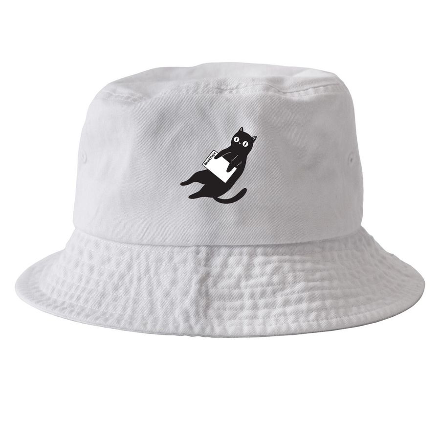 Black Cat Reads BookPage Bucket Hat, a White Printed Bucket Hat