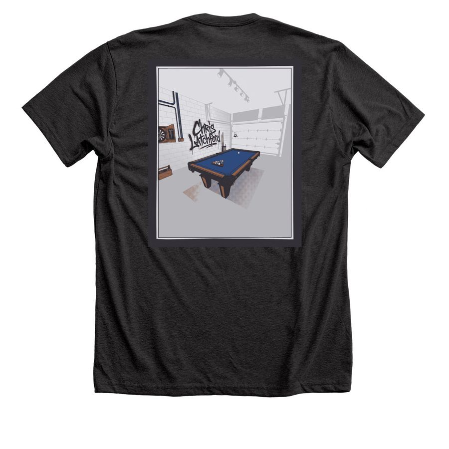 Chris Latchford - Rack 'Em Up, a Dark Grey Heather Premium Unisex Tee (back-view)