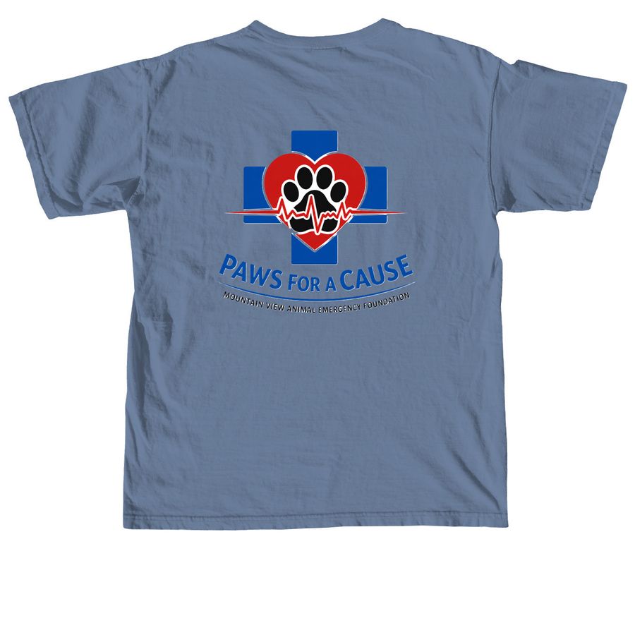 MVAE Paws for A Cause, a Blue Jean Comfort Colors Unisex Tee (back-view)