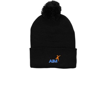 AIM Beanie, a Black Printed Pom-Pom Beanie