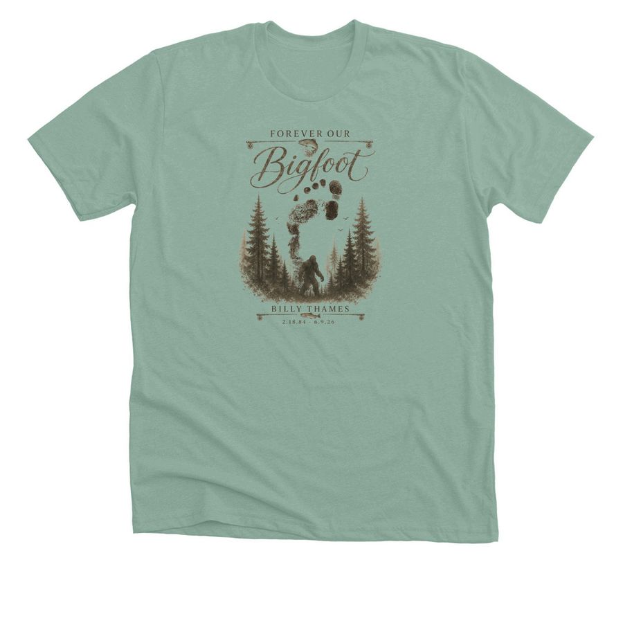 Forever Our Bigfoot - Dark Design Front, a Heather Dusty Blue Premium Unisex Tee