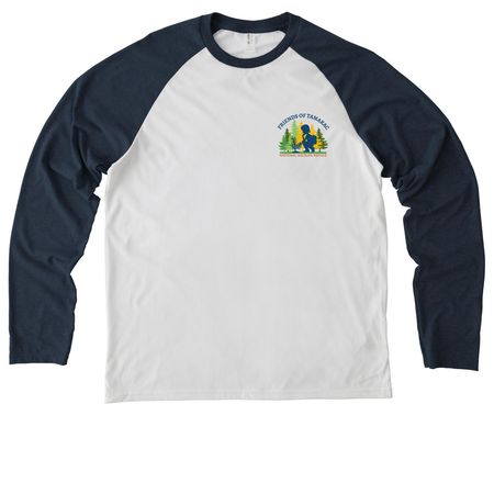 Friends of Tamarac, a Rebel Blue/ Bright White Allmade Eco Triblend Colorblock Raglan Long Sleeve Tee