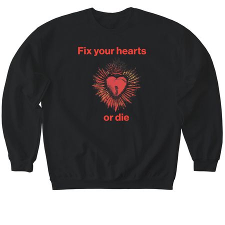Fix Your Hearts Pride Shirt, a Black Softstyle Crewneck Sweatshirt