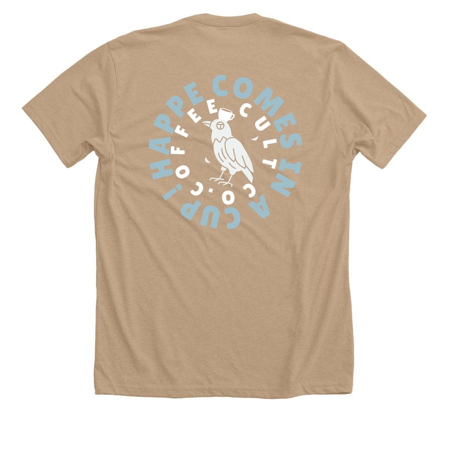 happe cup&nbsp;, a Heather Sand Dune Premium Unisex Tee (back-view)