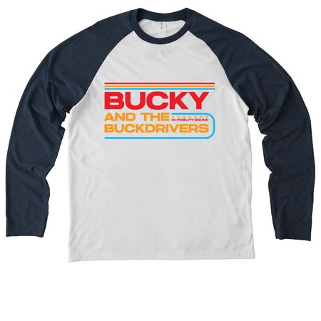 Bucky Logo Shirts, a Rebel Blue/ Bright White Allmade Eco Triblend Colorblock Raglan Long Sleeve Tee